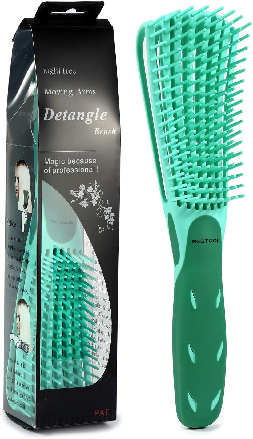 BESTOOL Detangling Brush for Black Natural Hair, Curly Hair Afro 3/4abc Texture - Faster and Easier Detangle Wet or Dry With No Pain (Green)