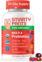 SmartyPants Organic Kids Multivitamin Gummies: Probiotics, Omega 3 (ALA), Vitamin D3, C, Vitamin B12, B6, A, K & Zinc for Immune Support, Biotin, Three Fruit Flavors, 120 Count (30 Day Supply)