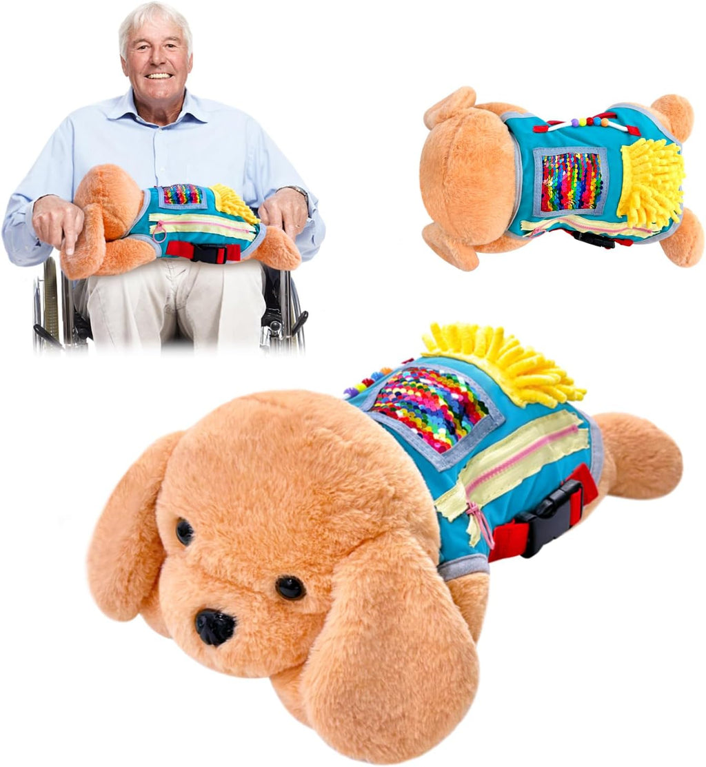 Fidget Blanket for Dementia, Fidget Dog Blanket for Elderly, Fidget Sensory Dog Blanket for Seniors with Alzheimer’s, Dementia Products for Elderly