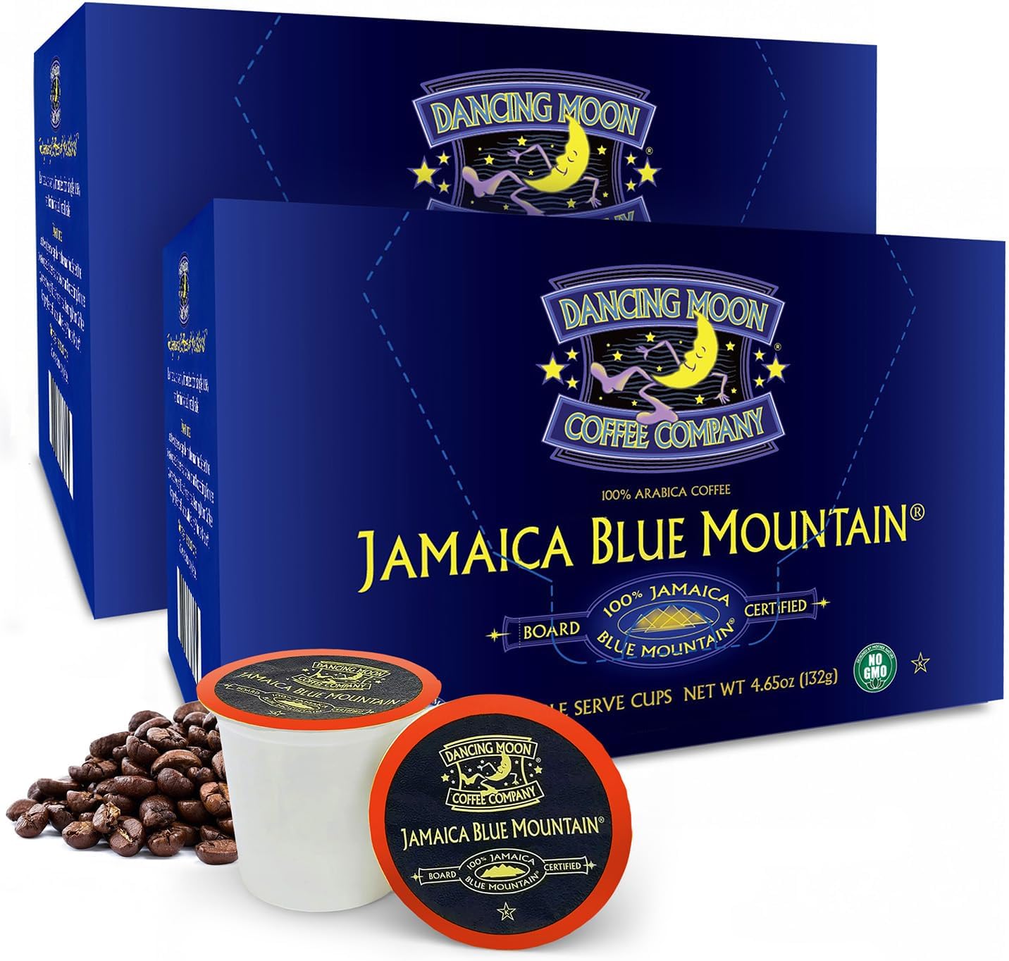 Dancing Moon Coffee Pods - 100% Jamaica Blue Mountain Medium Roast - K-Cup Compatible Keurig Coffee Pods - Small-Batch Crafted, Supports Military Charity - 24 Cups
