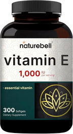 NatureBell Vitamin E 1,000 IU Per Serving - 300 Softgels - Antioxidant Supplement for Skin, Heart & Brain Health Support - High Bioavailability* - Gluten-Free & Non-GMO