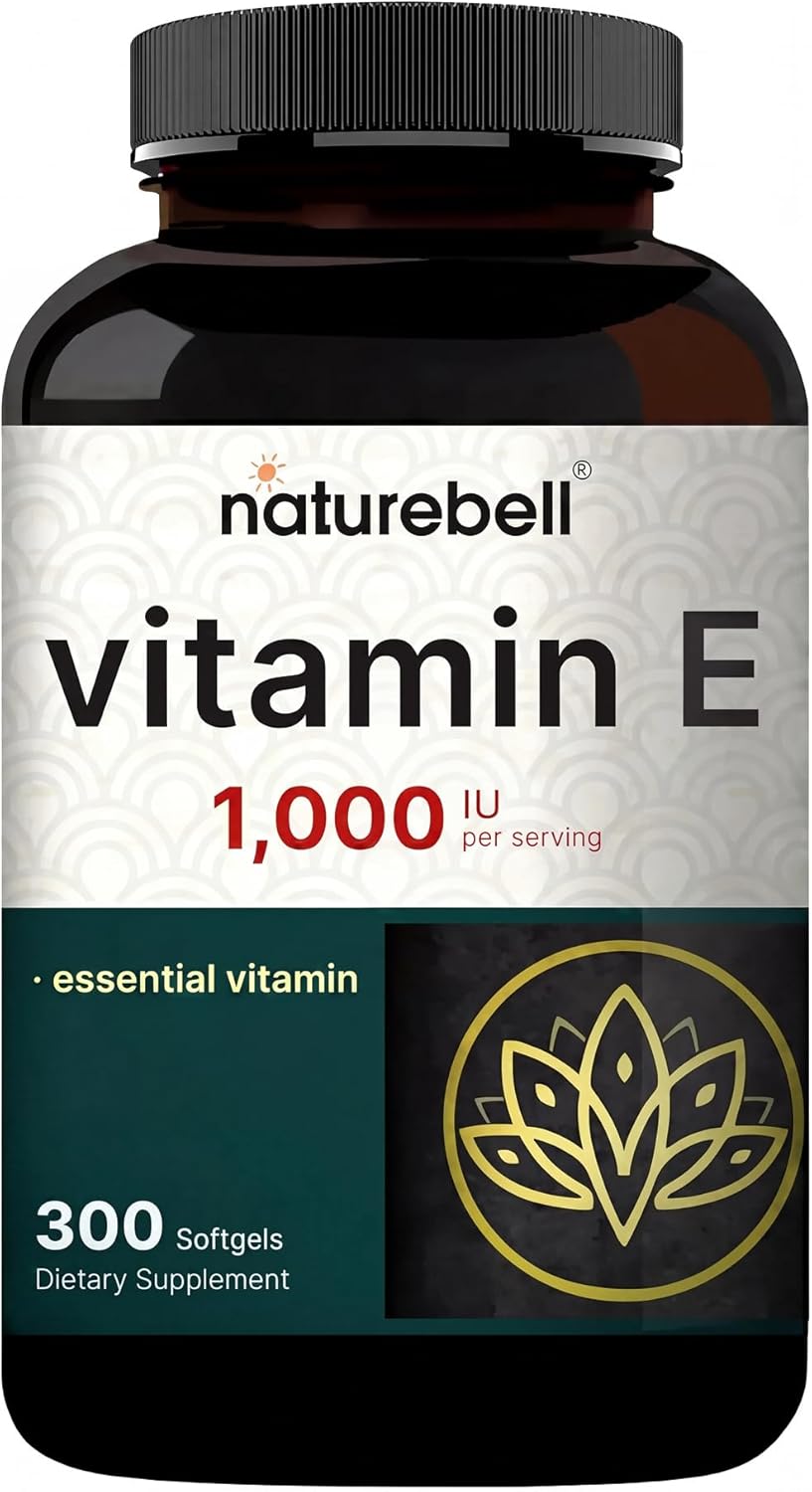 NatureBell Vitamin E 1,000 IU Per Serving - 300 Softgels - Antioxidant Supplement for Skin, Heart & Brain Health Support - High Bioavailability* - Gluten-Free & Non-GMO