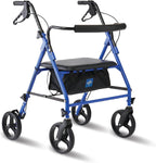 Medline Large Steel Bariatric Rollator Walker with Adjustable Handles, Padded Seat & Backrest, Blue, 500 lb. Weight Capacity, Foldable, Under Seat Storage, 8" Wheels, for Seniors & Adults