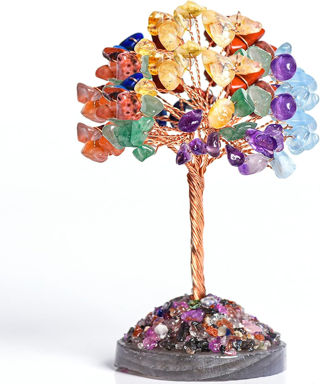 Seven Chakra Tree of Life,Money Dcorations,Crystals and Healing Stones,Reiki Positive Energy Gemstones 7 Chakra Tree,Purple Room Office Desk Feng Shui Decor Meditation Gifts for Women Men