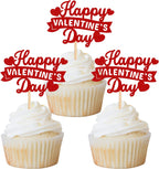 Rsstarxi 24 Pack Happy Valentine's Day Cupcake Toppers Red Glitter Sweet Love Cupcake Food Picks Valentine Cupcake Topper for Happy Valentine's Day Birthday Party Cake Decorations Supplies