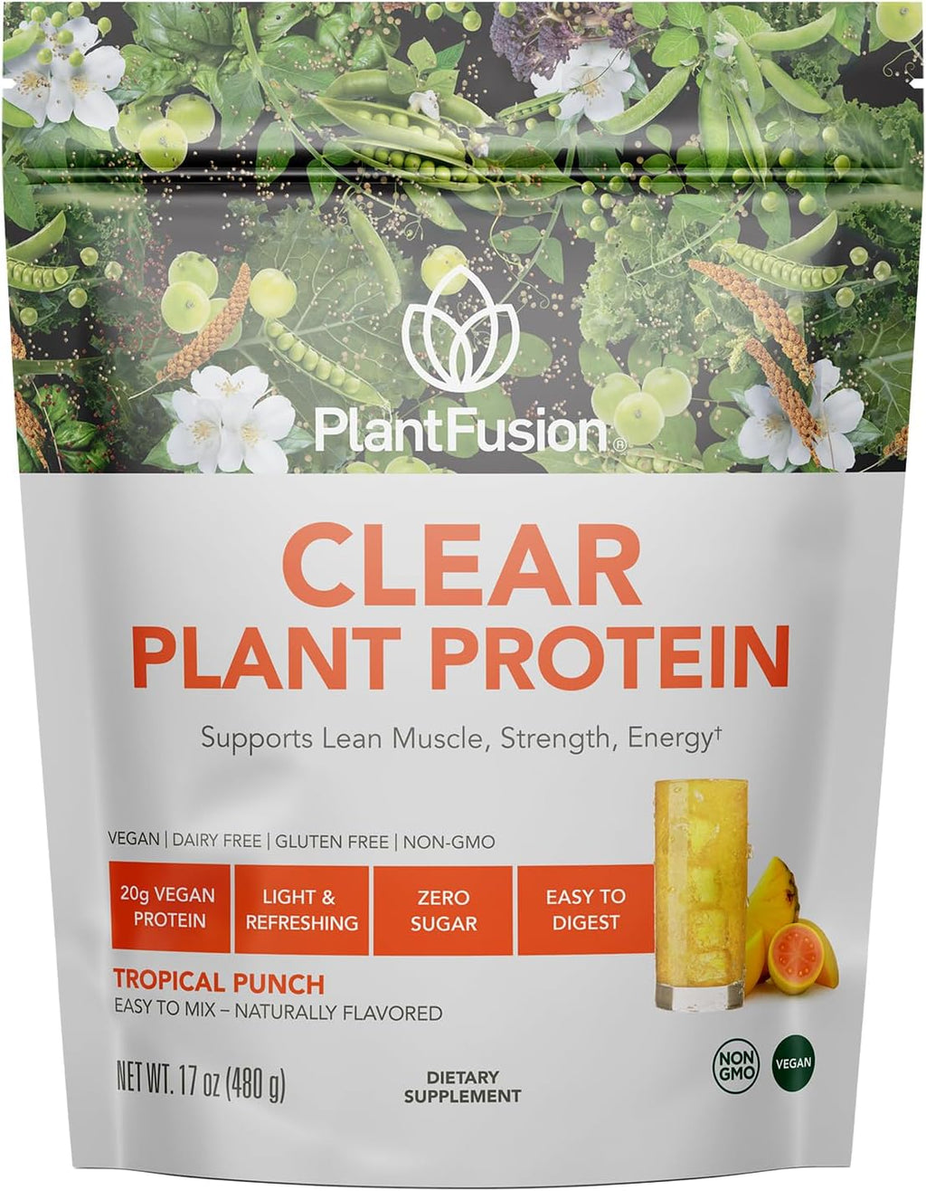 PlantFusion Vegan Clear Protein Powder with Pea Protein Peptides - 20g Fast-Absorbing in Water, 90 Calories, Zero Sugar, Premium Alternative to Clear Whey - 16 oz
