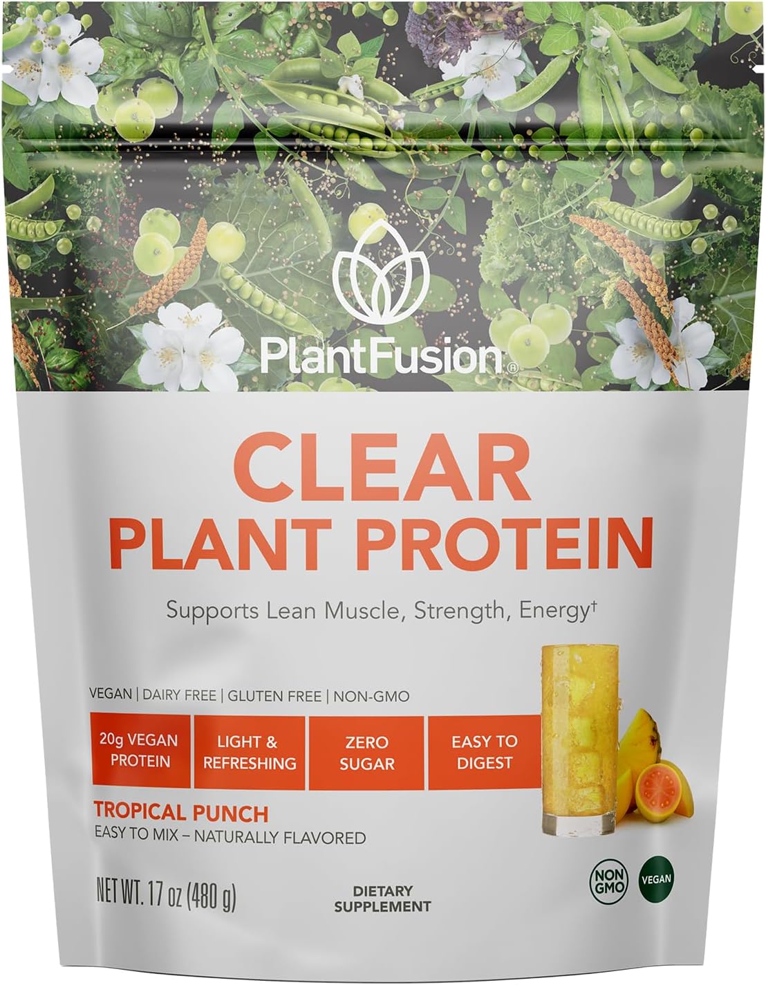 PlantFusion Vegan Clear Protein Powder with Pea Protein Peptides - 20g Fast-Absorbing in Water, 90 Calories, Zero Sugar, Premium Alternative to Clear Whey - 16 oz