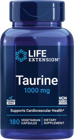 Life Extension Taurine, Pure Taurine Amino Acid Supplement, Heart, Liver and Brain Health, Longevity, Muscle and Exercise, 1000 mg, Non-GMO, Gluten-Free, Vegetarian, 180 Vegetarian Capsules