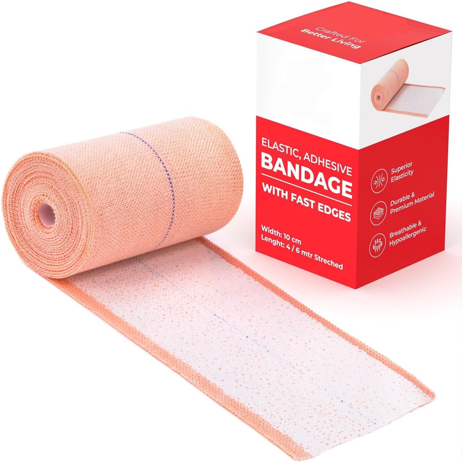 Premium Elastic Adhesive Bandage for Support & Pain Relief, 10cm x 4mt,1 Piece