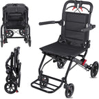Ultra Lightweight Foldable Travel Wheelchair, 17.6 lbs Carbon Steel High Load-Bearing Capacity,Transport Chair for Adults and Seniors, Portable Manual Wheelchair Ideal for Travel (Black)