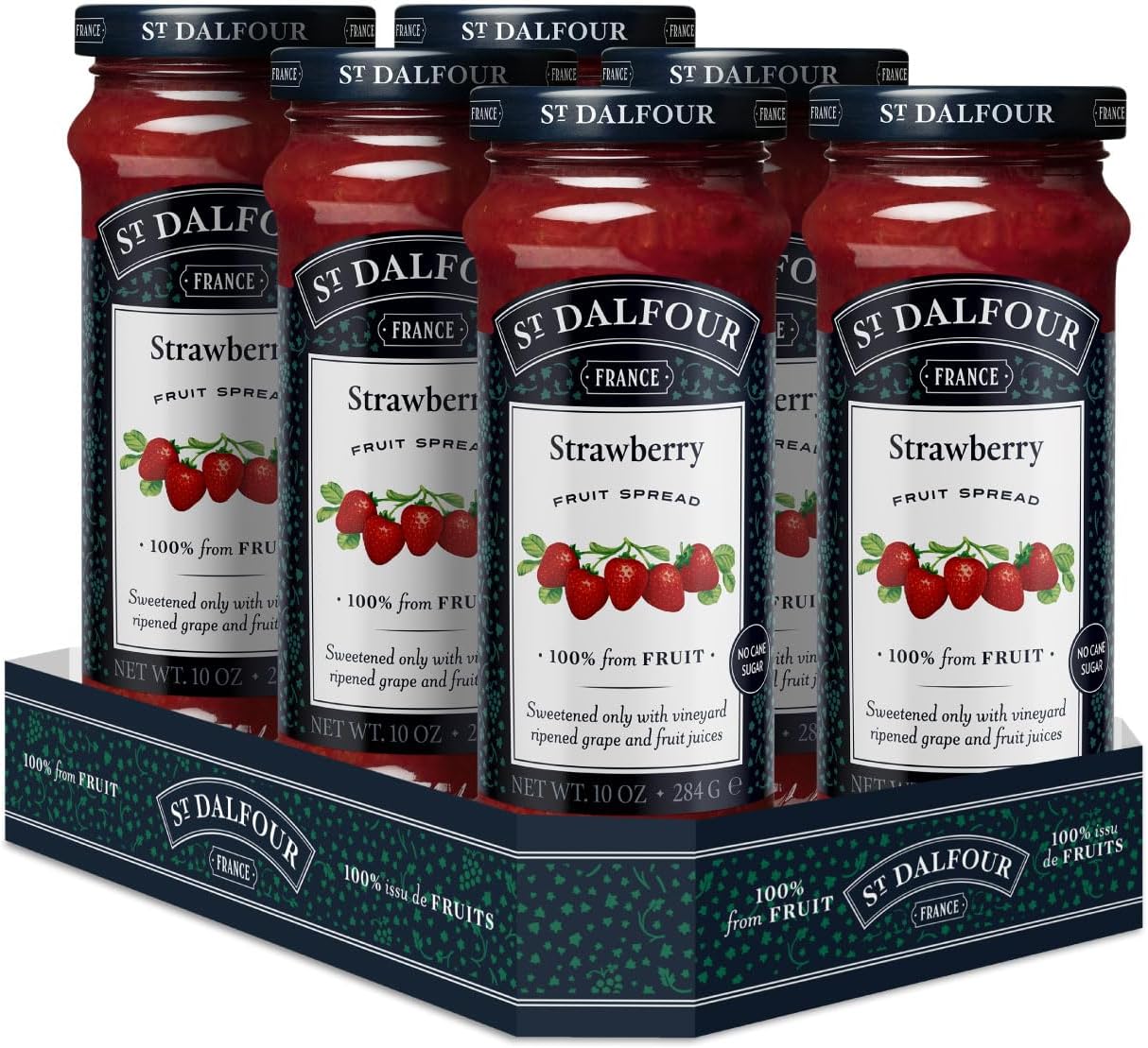 St. Dalfour Strawberry Fruit Spread - 10oz - 100% from Fruit, No Artificial Ingredients, Non-GMO, No Cane Sugars, All Natural - Pack of 6