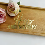 Happy Anniversary Topper, Gold Acrylic Party Cake Side Decoration, Company Anniversary Sign Decoration Cake Charm for Valentine's Day Wedding Party Supplies (Gold)