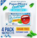 PaperMints CoolCaps Peppermint Breath Mints - Dual Action Liquid Capsules - Instant Fresh Breath Freshener, Fast-Disolves, Sugar-Free Mint Capsules 4 Pack of 40 pieces - 160 Total.