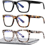 EASY READ 3 Pairs Reading Glasses for Women, Squre Computer Blue Light Blocking Anti UV Readers with Spring Hinge