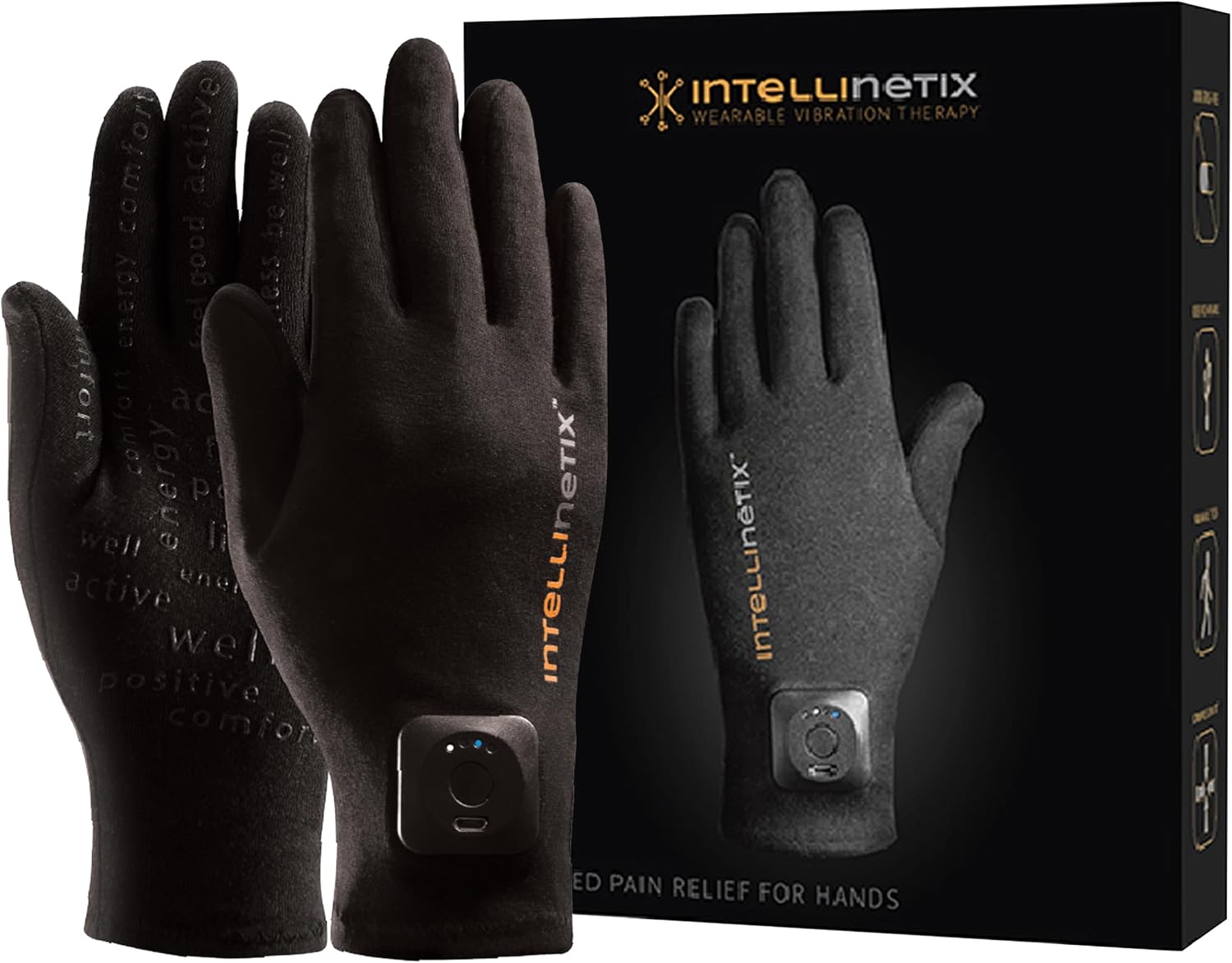 Brownmed Intellinetix Therapy Gloves - Compression Hand Gloves for Pain Relief - Wearable Vibration Therapy Massager - Large