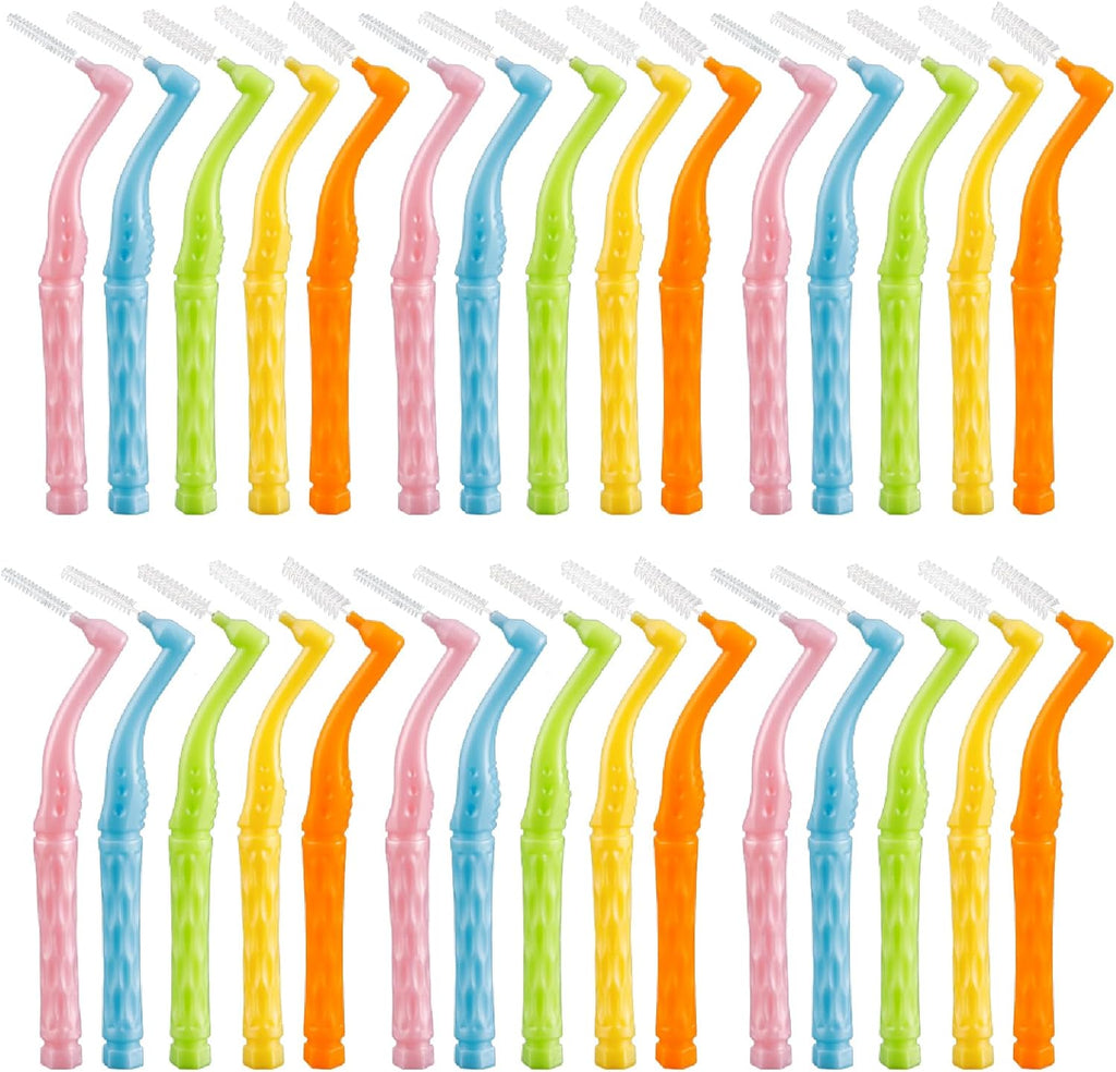 50PCS L-Shaped Interdental Brushes Braces Toothbrush Short Handle,5 Different Sizes Dental Floss Brush Angled Interdental Toothpick