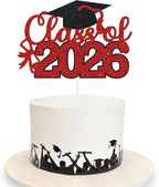 Graduation Cake Topper 2026 Grad Party Decoration Glitter Cap Diploma Food Picks Table Ideas Red