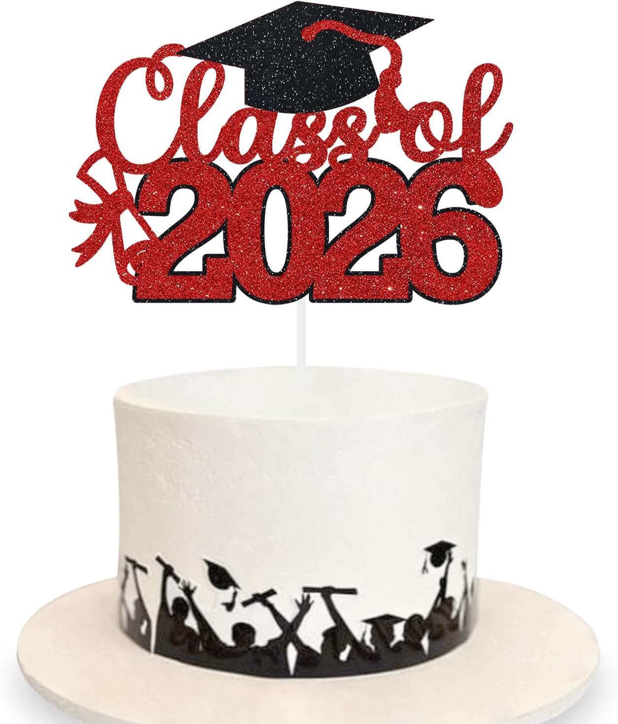 Graduation Cake Topper 2026 Grad Party Decoration Glitter Cap Diploma Food Picks Table Ideas Red