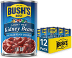 BUSH'S BEST 16 oz Light Red Kidney Beans, Canned Beans, Kidney Beans Canned, Source of Plant Based Protein and Fiber, Low Fat, Gluten Free, (Pack of 12)