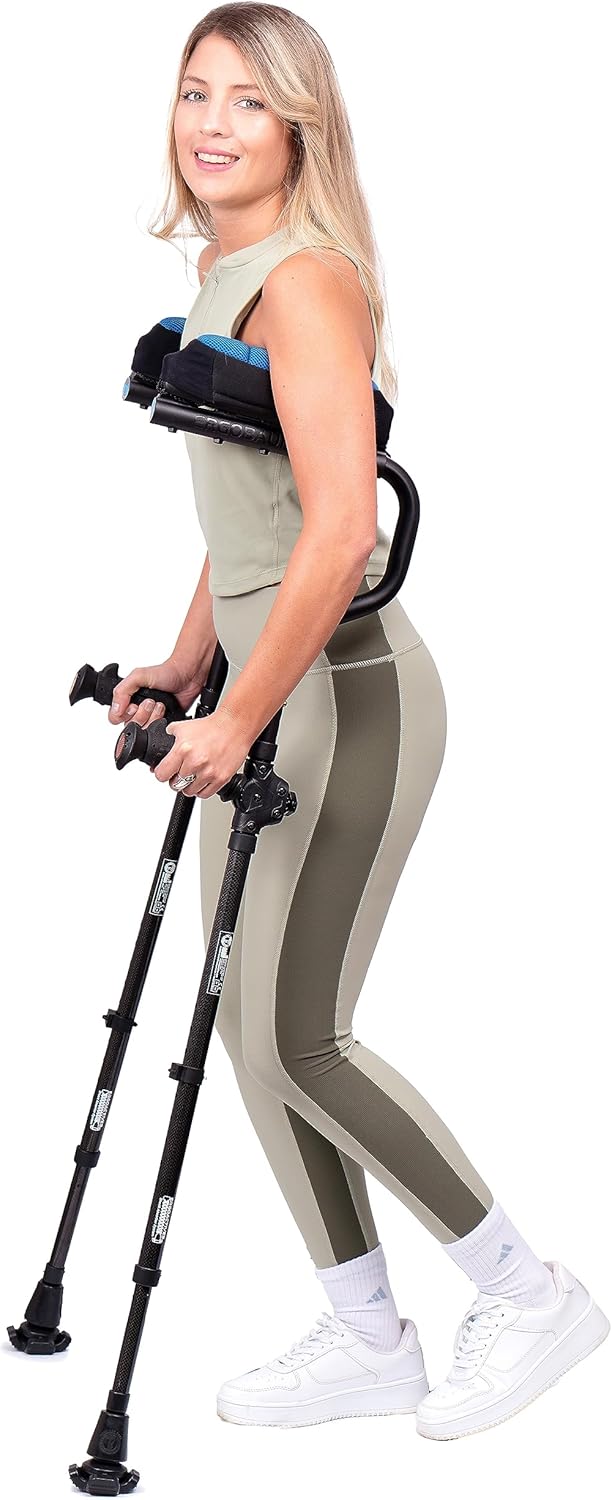 Ergobaum Dual(5' to 6'6'') Ergonomic Underarm Crutches (1 Pair) of Double-Function Shock Absorber Underarm Crutches with Arm Support (Black)