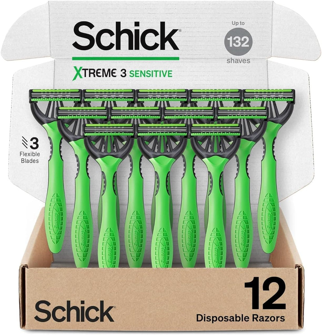 Schick Xtreme 3 Original Sensitive Disposable Razors for Men | Disposable Mens Razors for Shaving Sensitive Skin, 12ct