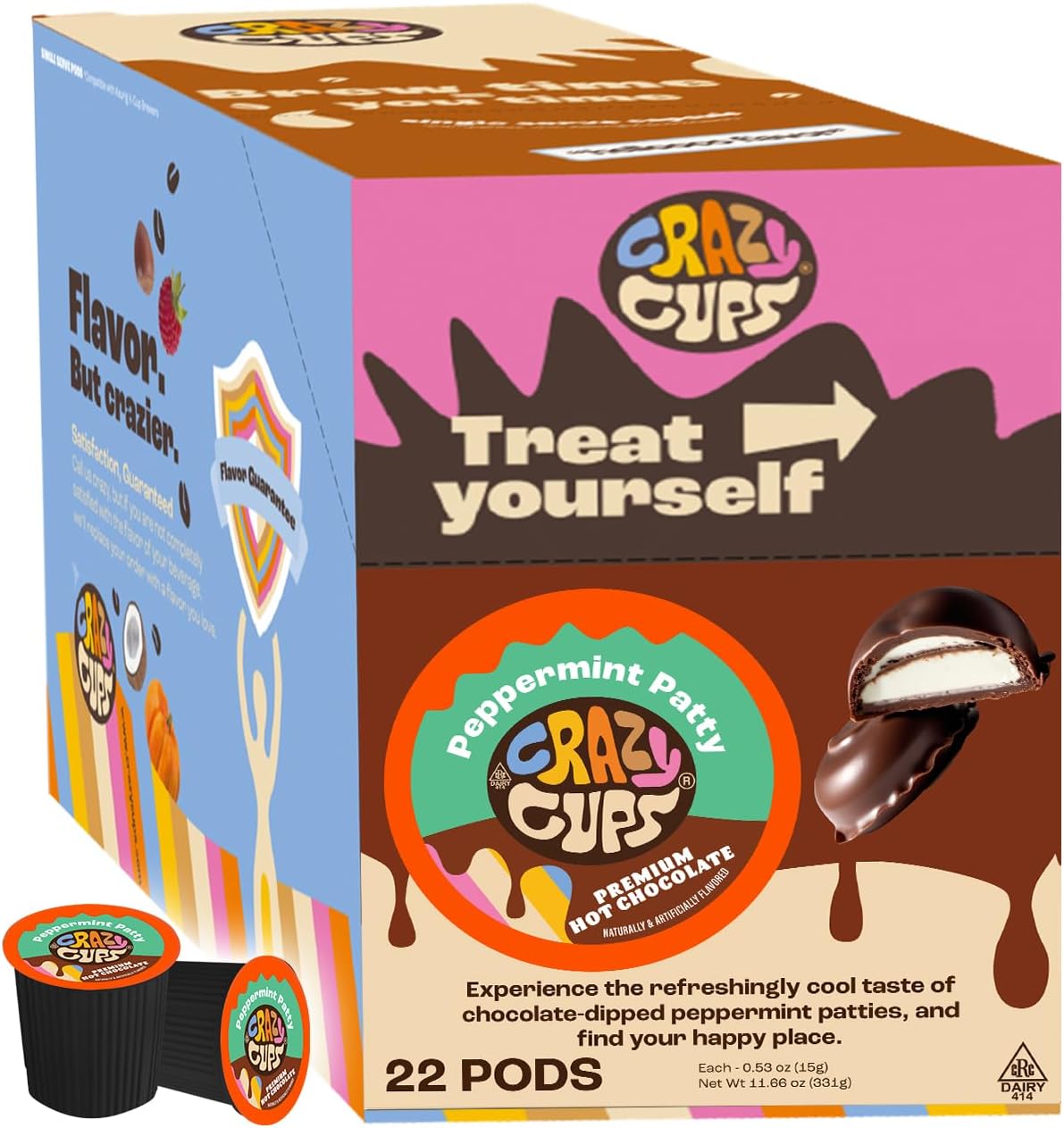 Crazy Cups Seasonal Hot Chocolate, Peppermint Patty Premium Hot Chocolate Hot Cocoa, Single Serve Cups for Keurig K Cup Brewers, 22 Count