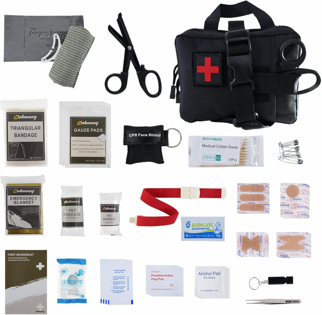 IFAK Trauma Kit, EMT Pouch Molle Ifak Pouch, 4 Inch Israeli Bandage, Survival First Aid Kit with Tourniquet for Tactical, Travel, Hiking, Military Vehicles, Camping, Outdoor (Black)