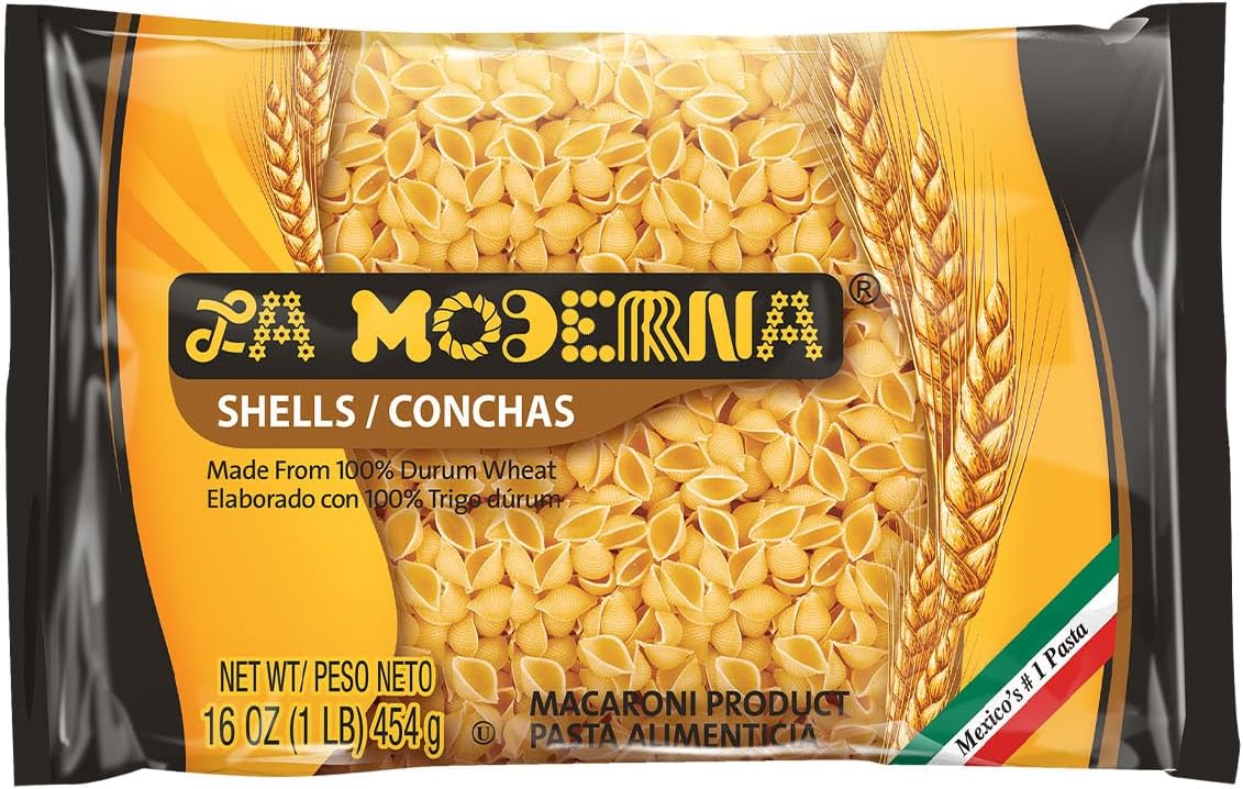LA MODERNA, Shells, Made with Durum Wheat Semolina, Enriched with Vitamins and Iron, Traditional Mexican Pasta, 16 oz