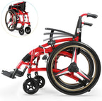 Lightweight Wheelchair for Adults, Ergonomic Sports Foldable Transport Wheelchair, Self-propelled Manual Wheel Chair with 24-inch Wheels and Comfortable Cushions