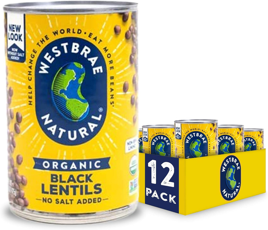 WESTBRAE 15 oz Natural Organic Black Lentils, No Salt Added, Source of Plant Based Protein and Fiber, Low Fat, Gluten Free, (Pack of 12)