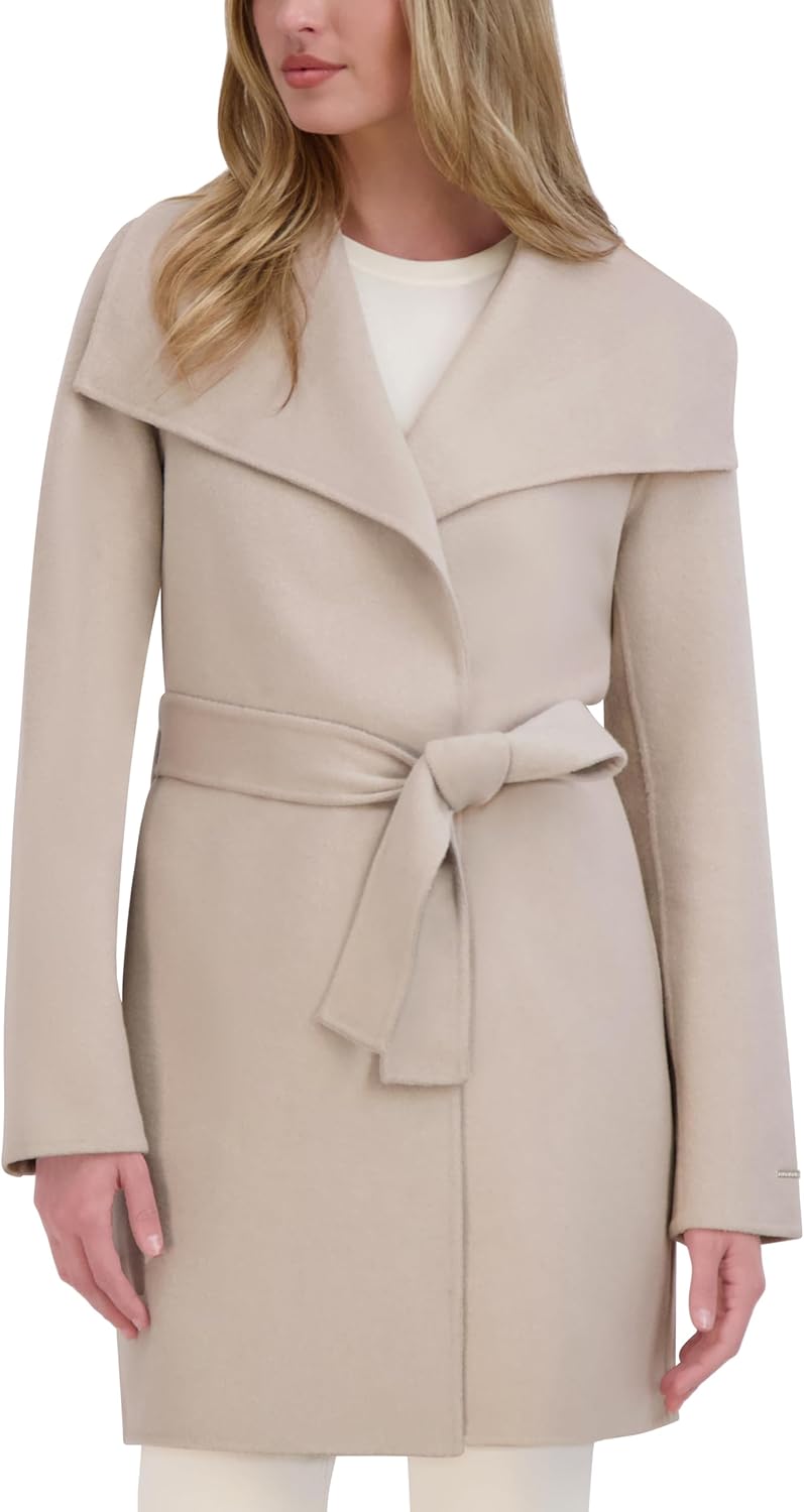 TAHARI Women's Double-faced Luxury Soft Wool Blend Peacoat- Wrap Wool Coat With Removable Belt
