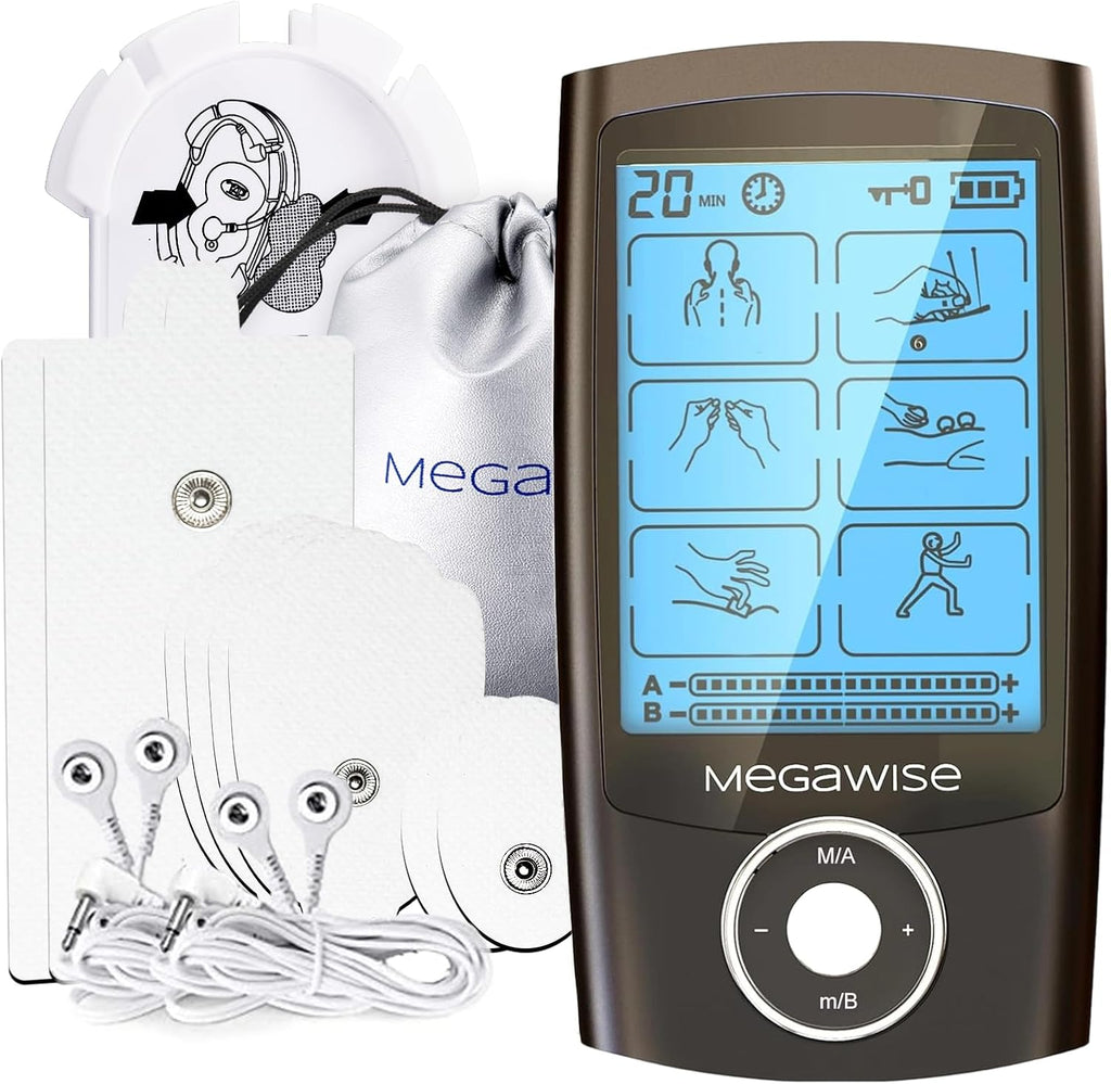 MegaWise 48 Modes（24 * 2） Dual Channel EMS TENS Unit Muscle Stimulator with 14Pcs Reusable Electrode Pads. Rechargeable Continuous Mode Electronic Pulse Massager with Storage Pouch/Pads Holder