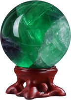 Rockcloud Natural Fluorite Crystal Ball with Resin Stand, Polished Crystal Sphere Decorative Ball Sculpture Figurine for Meditation Fengshui Home Decor, 1.61-1.96 Inches