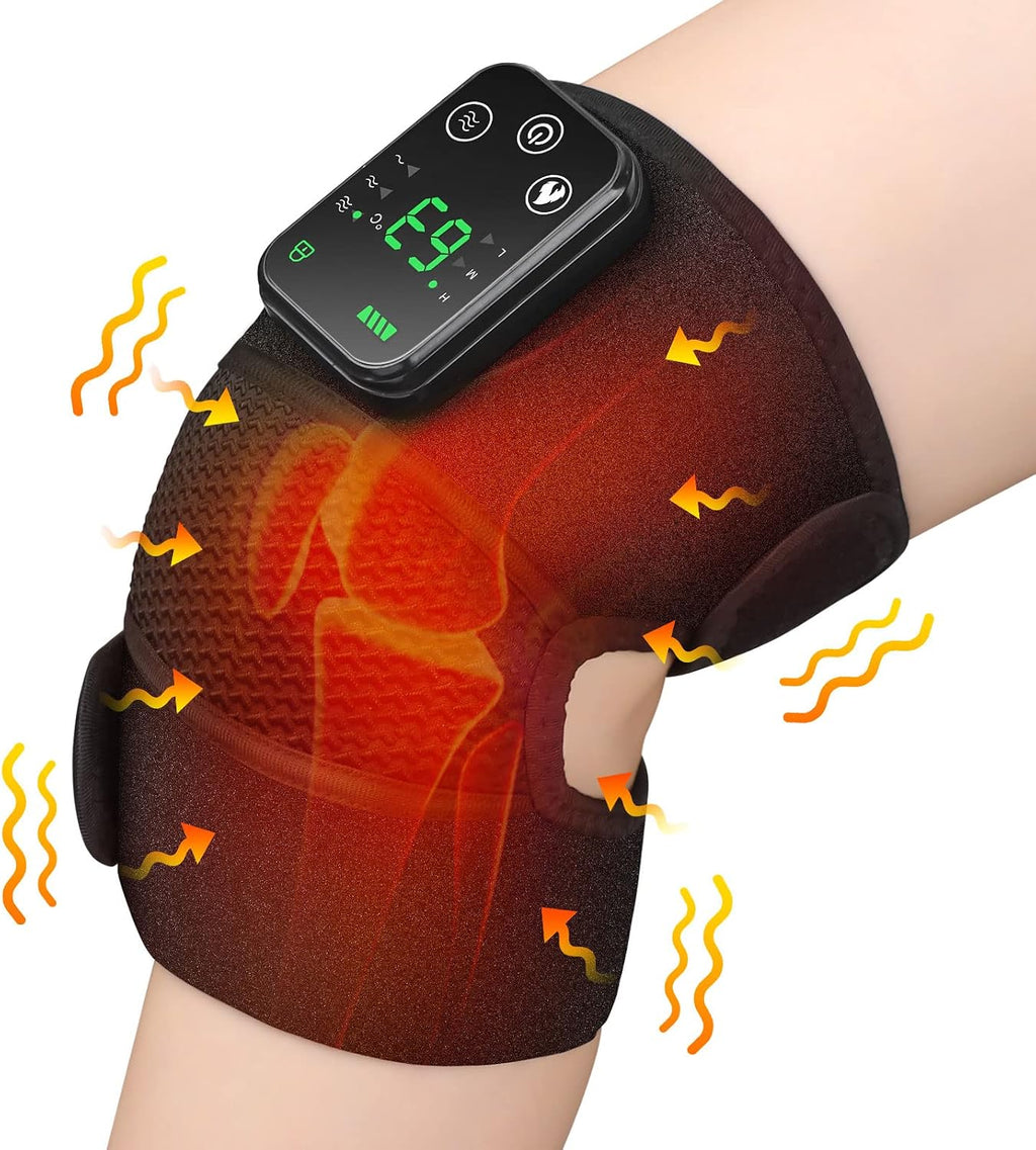 Cordless Heated Knee Massager, Knee Heating Pad for Knee Pain Relief, FSA Eligible HSA, Heated Knee Brace Wrap, Heat & Massage, Joint & Arthritis Comfort