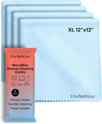 Elite Tech Gear Large Eye Glass Clean Cloths (4-Pack) 12" x 12" - Streak-Free, Oversized Microfiber Cleaning Cloths for Glasses, Camera Lenses, Tablets and TVs (Blue)