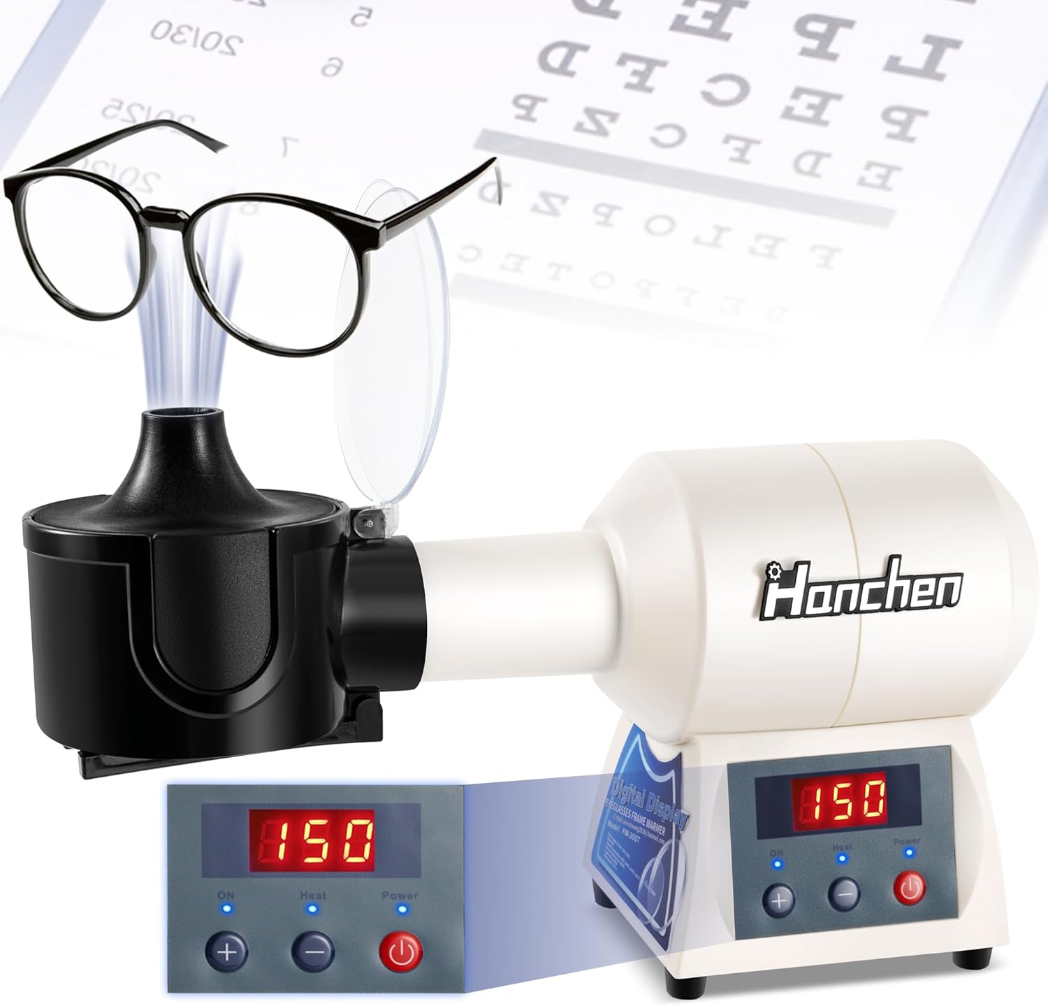 Hanchen Digital Display Optical Eyeglasses Frame Warmer Frame Heater Temperature Adjustable Fast Heating Hot Air LCD Screen Windproof Cover Heat Collecting Hood (110v)