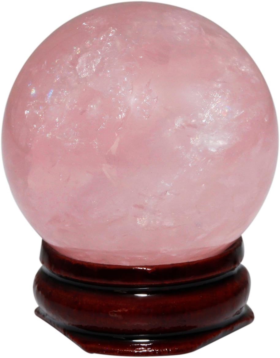 Rockcloud Healing Crystal Natural Pink Rose Quartz Gemstone 2"(50mm) Ball Divination Sphere with Wood Stand