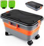 Maxdot Car Wash Bucket with Wheels Lid and Handle, 5.5 Gallon Collapsible Rolling Wash Bucket with 2 Microfiber Mitts for Car Cleaning, Camping, Rv & Pet Bathing
