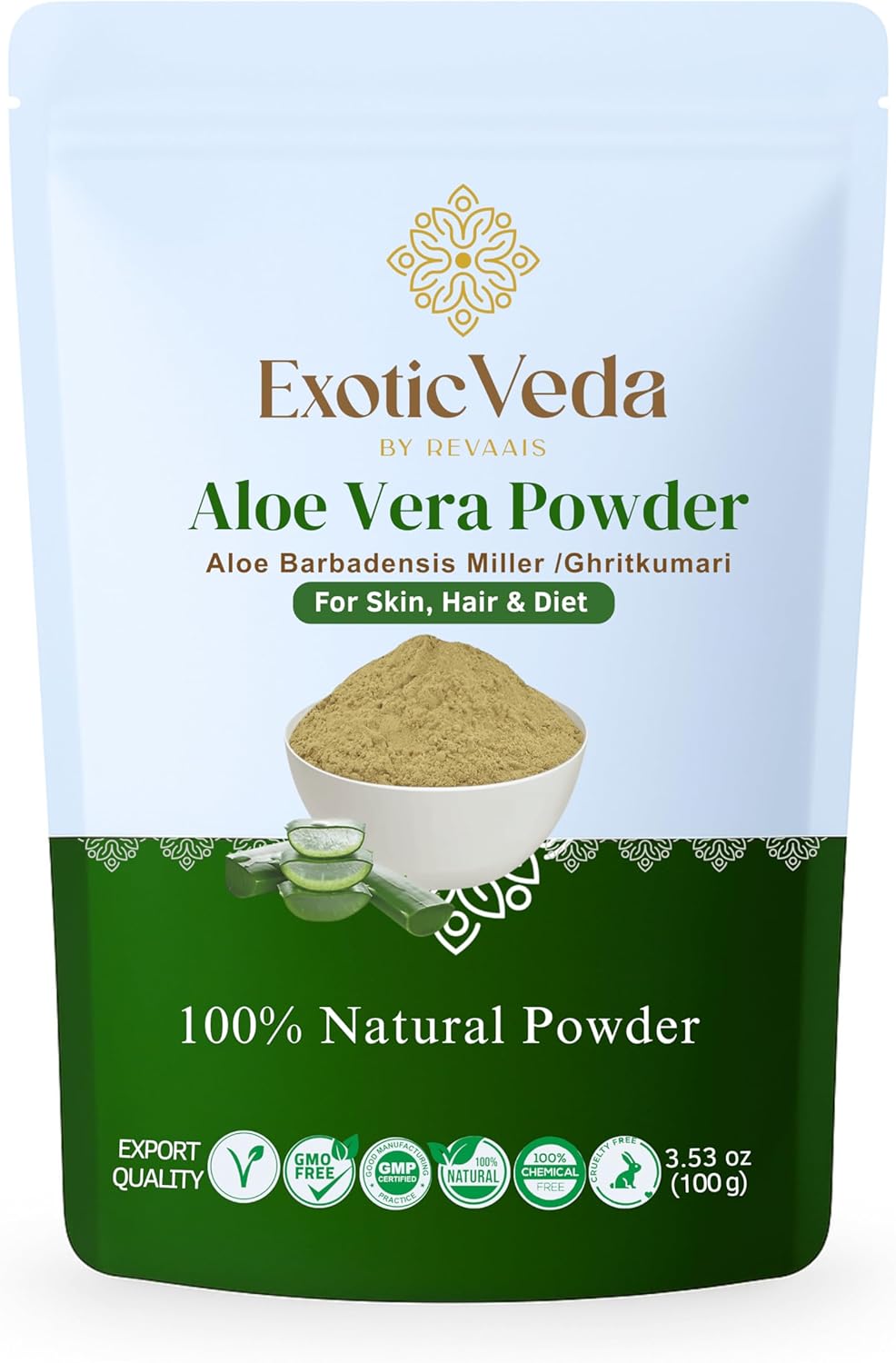 Aloe Vera Powder 100g | Pure & Natural | for Skin, Hair & Wellness | Non-GMO, Vegan, Gluten-Free | DIY Face Packs, Hair Masks & Smoothies