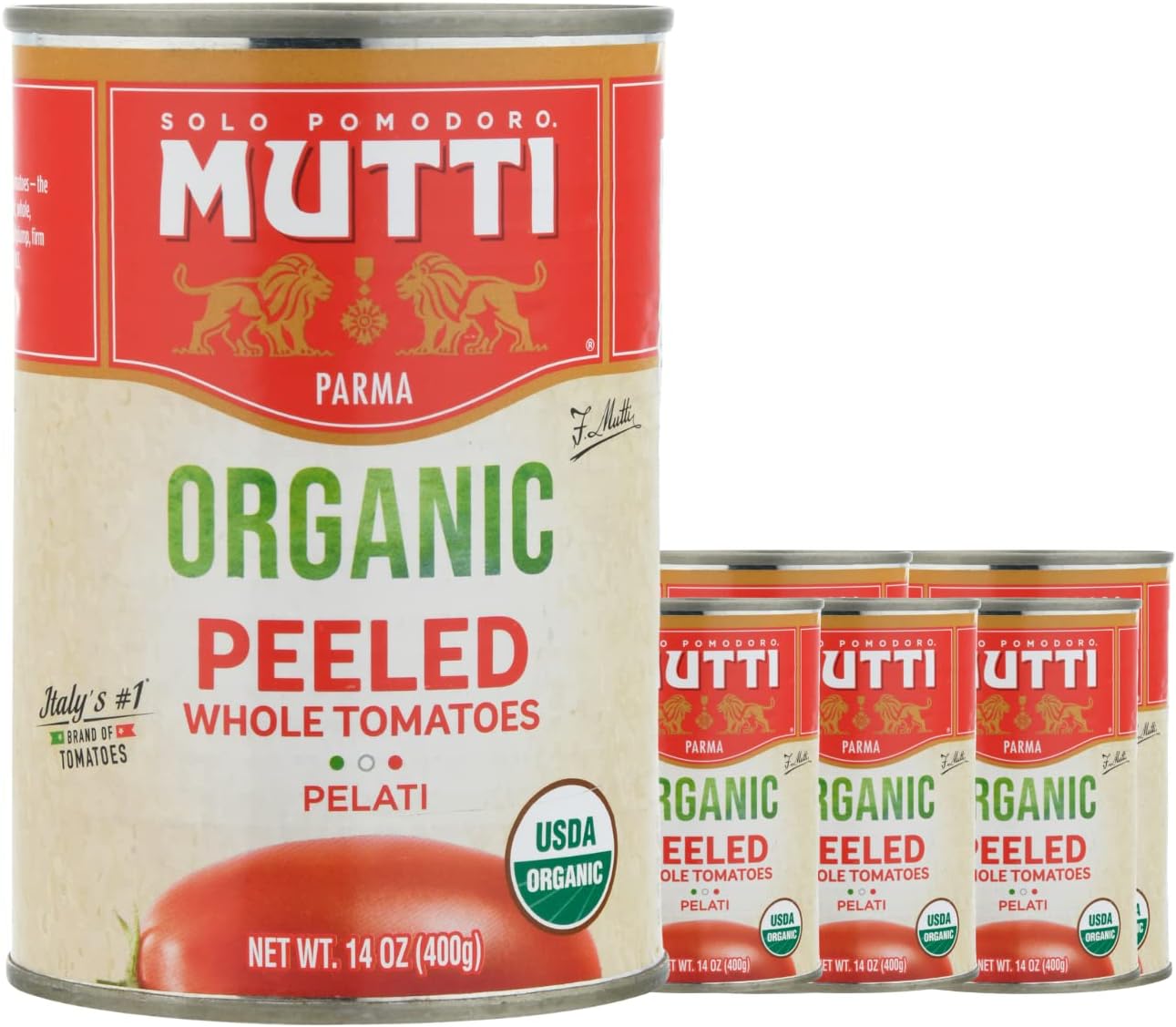 Mutti Organic Whole Peeled Tomatoes (Pelati), 14 oz. | 6 Pack | Italy’s #1 Brand of Tomatoes | Fresh Taste for Cooking | Canned Tomatoes | Vegan Friendly & Gluten Free | No Additives or Preservatives