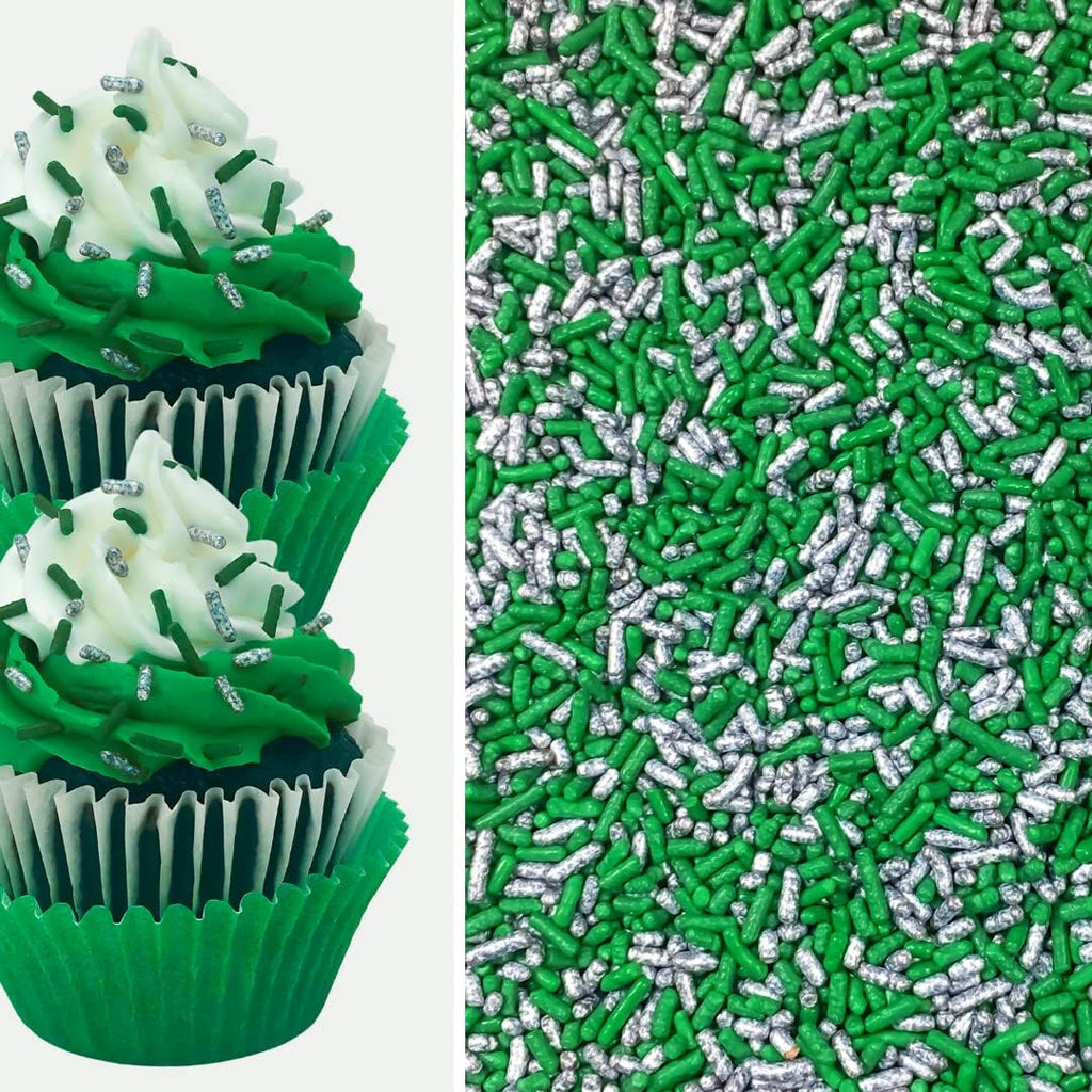 Green and Silver Cake Pop Cookie Cupcake Cakes Semi-Sweet Edible Confetti Decorations Sprinkles Desert Jimmies Toppers