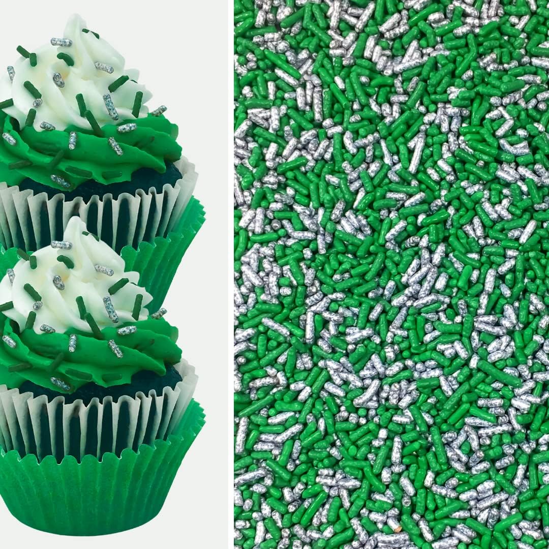 Green and Silver Cake Pop Cookie Cupcake Cakes Semi-Sweet Edible Confetti Decorations Sprinkles Desert Jimmies Toppers