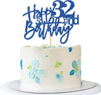 Happy 32nd Birthday Cake Topper - Adult Girl Boy Five Years Old Birthday Cake Supplies - 32nd Bday Party Decorations - Blue Glitter