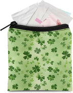 Clover Sanitary Napkin Storage Bag,St. Patrick's Day Gifts Portable Period Bag for Women,Sanitary Napkin Period Pad Pouch Tampon Holder for Purse,Mini Make Up Bags,Green