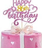 Pink Glitter Happy 86th Birthday Cake Topper, Eighty Six Years Old Birthday Party Cake Decor, Gold Number 86 Birthday Party Supplies Decorations for Man or Woman