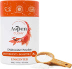 AspenClean | Dishwasher Detergent Powder and Booster 2-in-1 | Unscented | 55 Loads | Cuts Grease and Grime | Non - Toxic | 100% Natural | EWG Verified