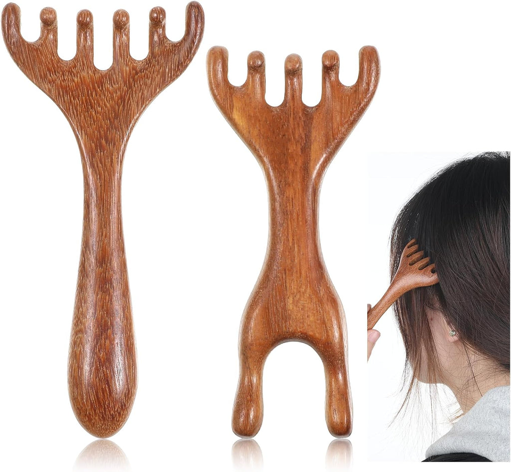 2 Pack Wooden Scalp Massage Tool Wooden Massage Comb Foot Head Massager Scalp Natural Wood Dual-Ended Hand Held Foot Massager Neck Therapy Massages Tool for Scalps Relax Christmas Gifts