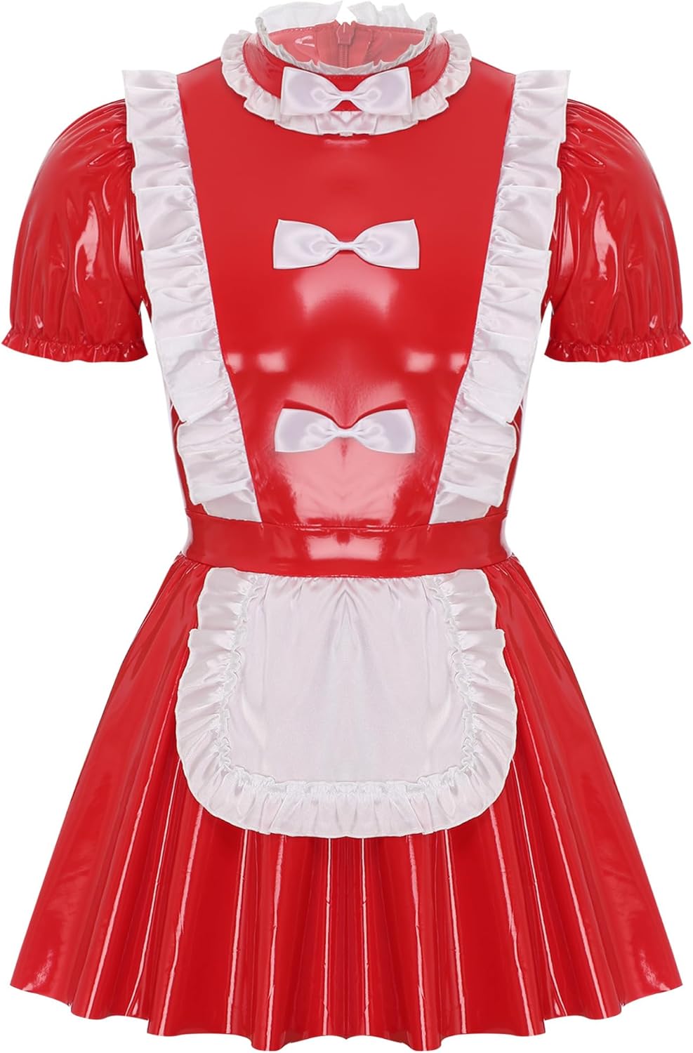 YiZYiF Mens Sissy Wet Look Lace French Maid Bodysuit Roleplay Cosplay Lingerie Costumes Leotard