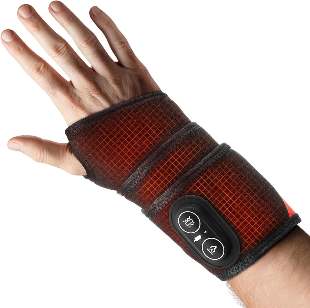 Cordless Wrist Heating Pad for Pain Relief, Heated Wrist Brace Wrist Massager Wrap for Arthritis, Rechargeable Heated Hand Heating Pad Massage for Carpal Tunnel (Black Orange)