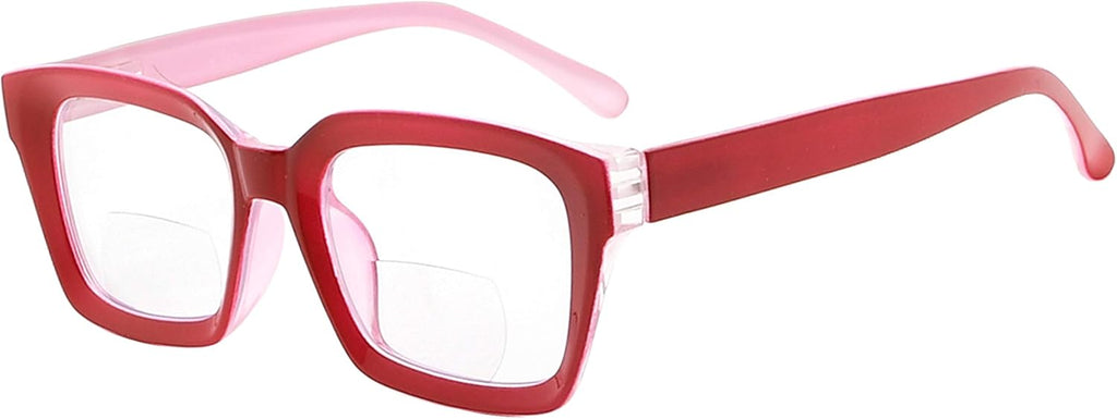 Eyekepper Bifocal Reading Glasses Women Stylish Bifocal Readers Clear Lens Oversize - Red +3.00